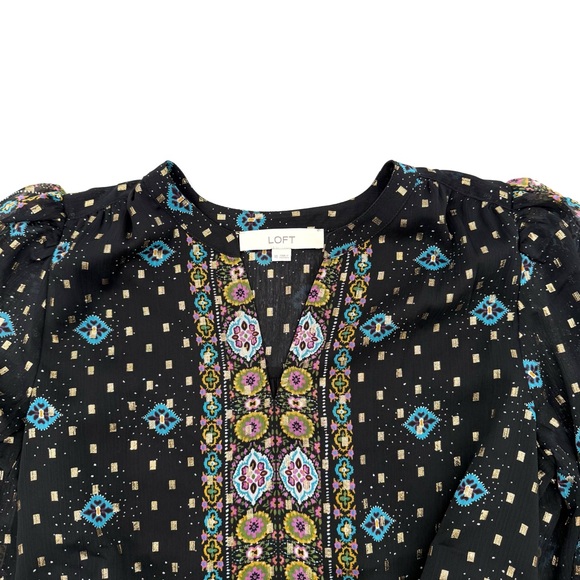 NWOT New Loft Women's Foil Baroque Flounce Mini Dress Size Extra Small XS Black - Picture 5 of 8